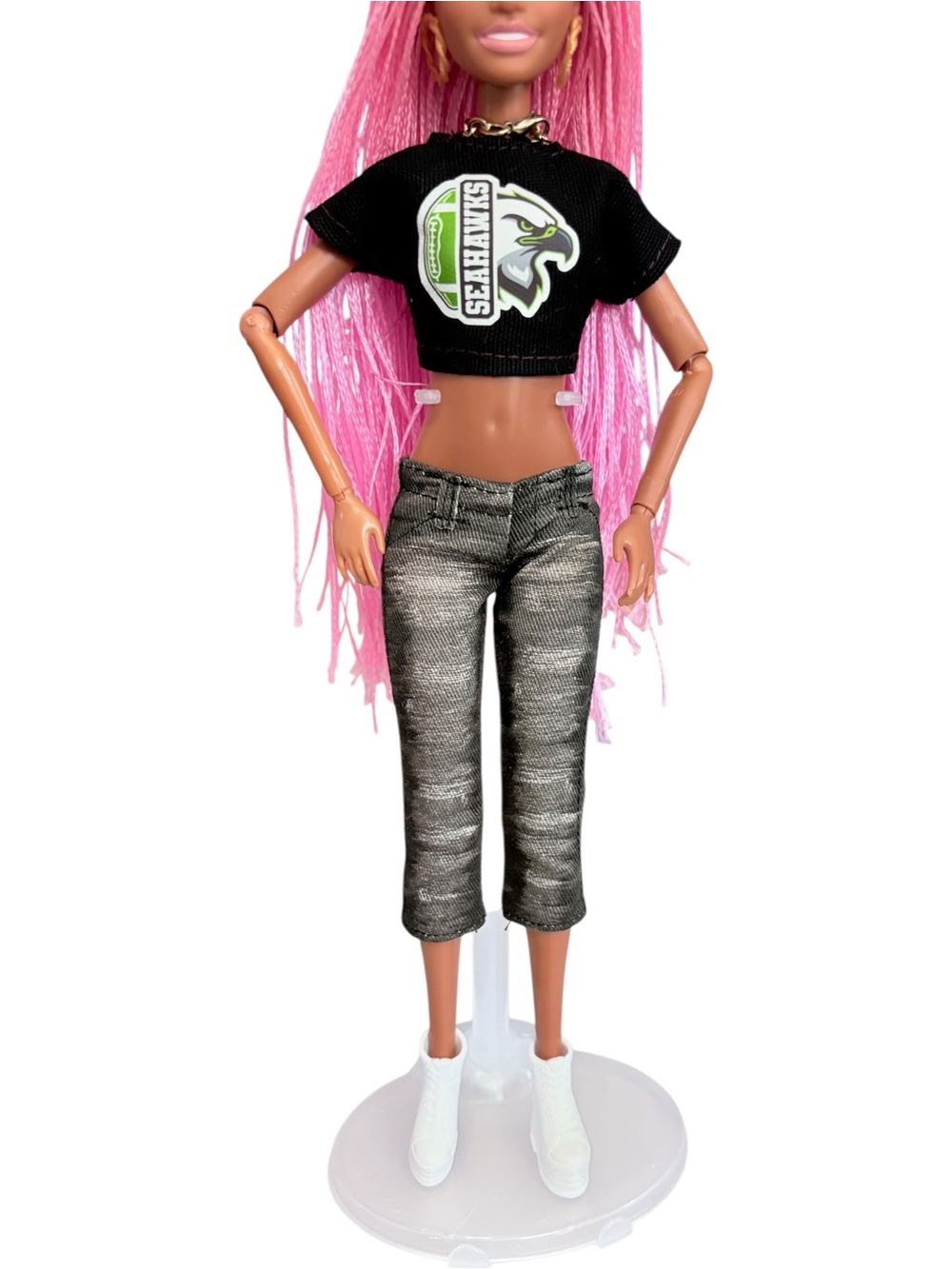 Fashion Doll Seattle Football Team Jeans - Black/Gray Cropped Denim Capri Pants